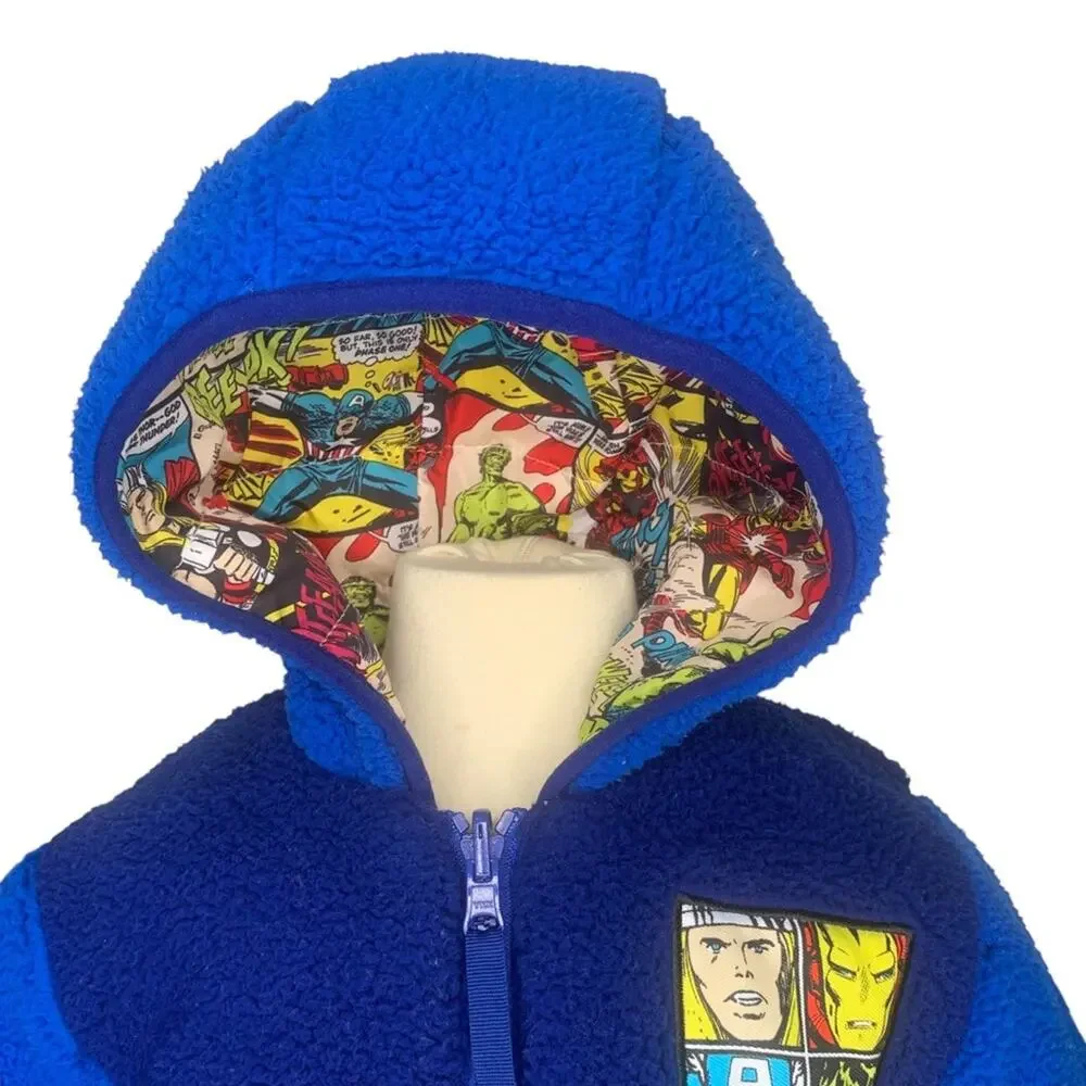 Marvel Reversible Hoodie Jacket Avenger Print Two Tones Blue Front Pockets Sz 2T